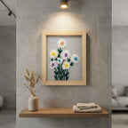 Pastel Daisy Embroidered Wall Hanging with Wooden Frame | 10×12 Inch