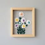 Pastel Daisy Embroidered Wall Hanging with Wooden Frame | 10×12 Inch