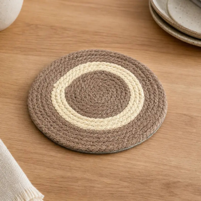 Handcrafted Round Jute Place Mat | Natural Jute Mats & Cup Coaster Set