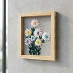 Pastel Daisy Embroidered Wall Hanging with Wooden Frame | 10×12 Inch