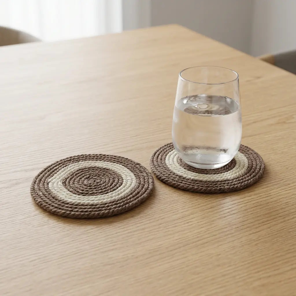 Handcrafted Round Jute Place Mat | Natural Jute Mats & Cup Coaster Set