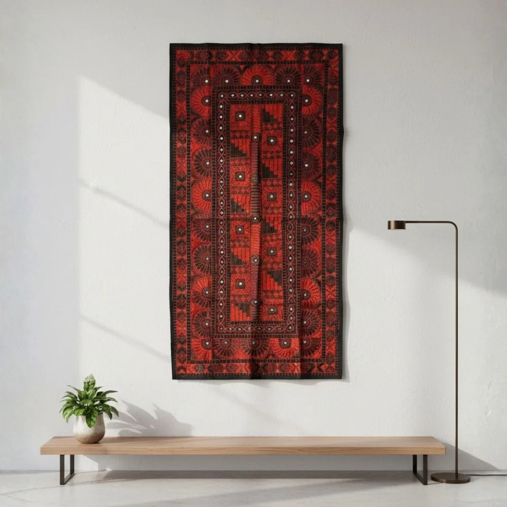 Traditional Vintage Ralli Quilt – Folk Embroidery, Mirror Work, Handmade by Craftswomen from Thar Desert, Sindh, Pakistan