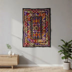 Multicolor Geometric Ralli Quilt – Vintage Patchwork, Embroidery, Mirror Work, Handmade by Craftswomen from Thar Desert, Sindh, Pakistan