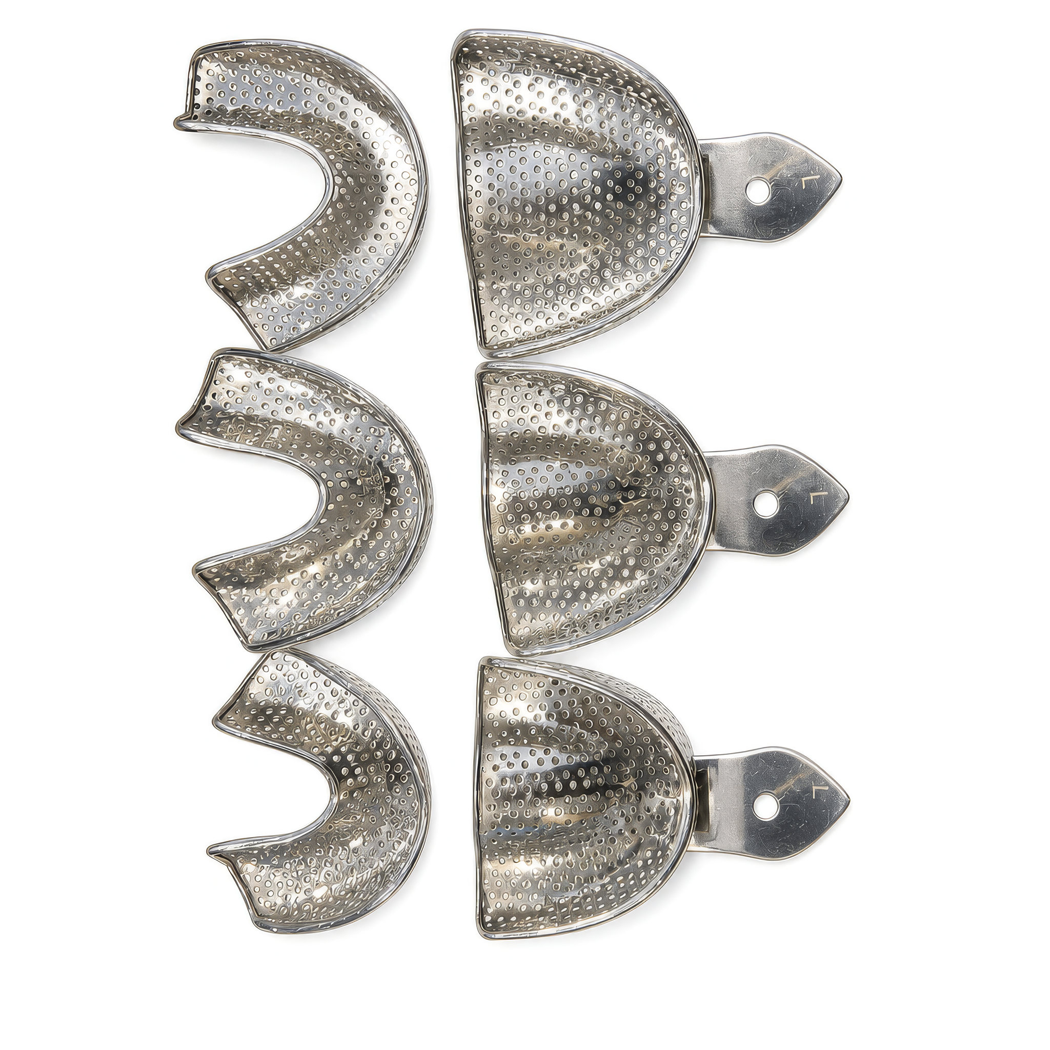 Premium Dental Impression Tray Set - 6 Pcs Perforated Stainless Steel Full Arch Upper & Lower Metal Trays