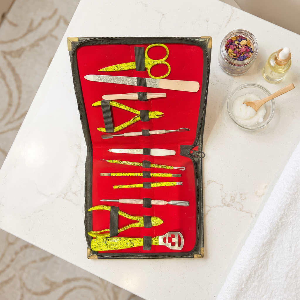 Professional Mani Pedi Kit 12-in-1 - Heavy Duty Toenail Clippers, Callus Rasp, & Cuticle Tool Set with Zipper Case