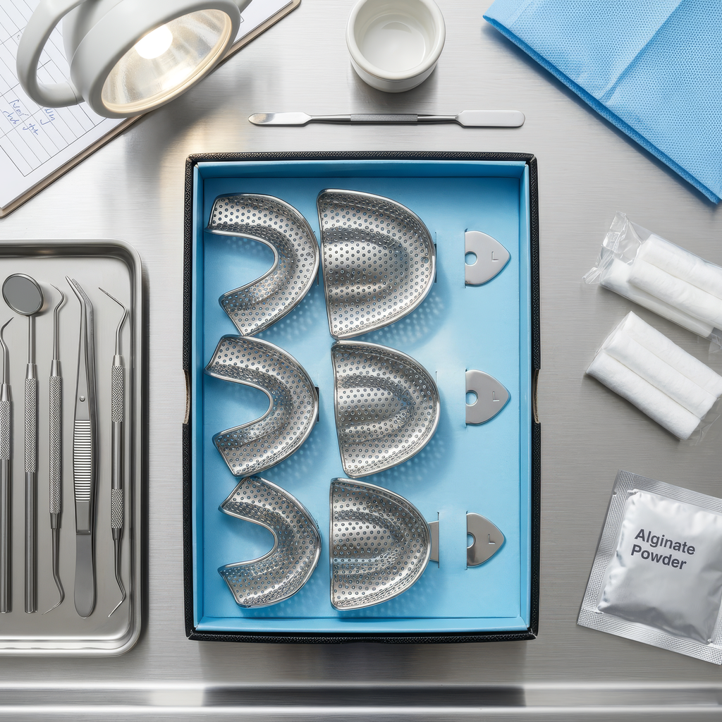 Premium Dental Impression Tray Set - 6 Pcs Perforated Stainless Steel Full Arch Upper & Lower Metal Trays
