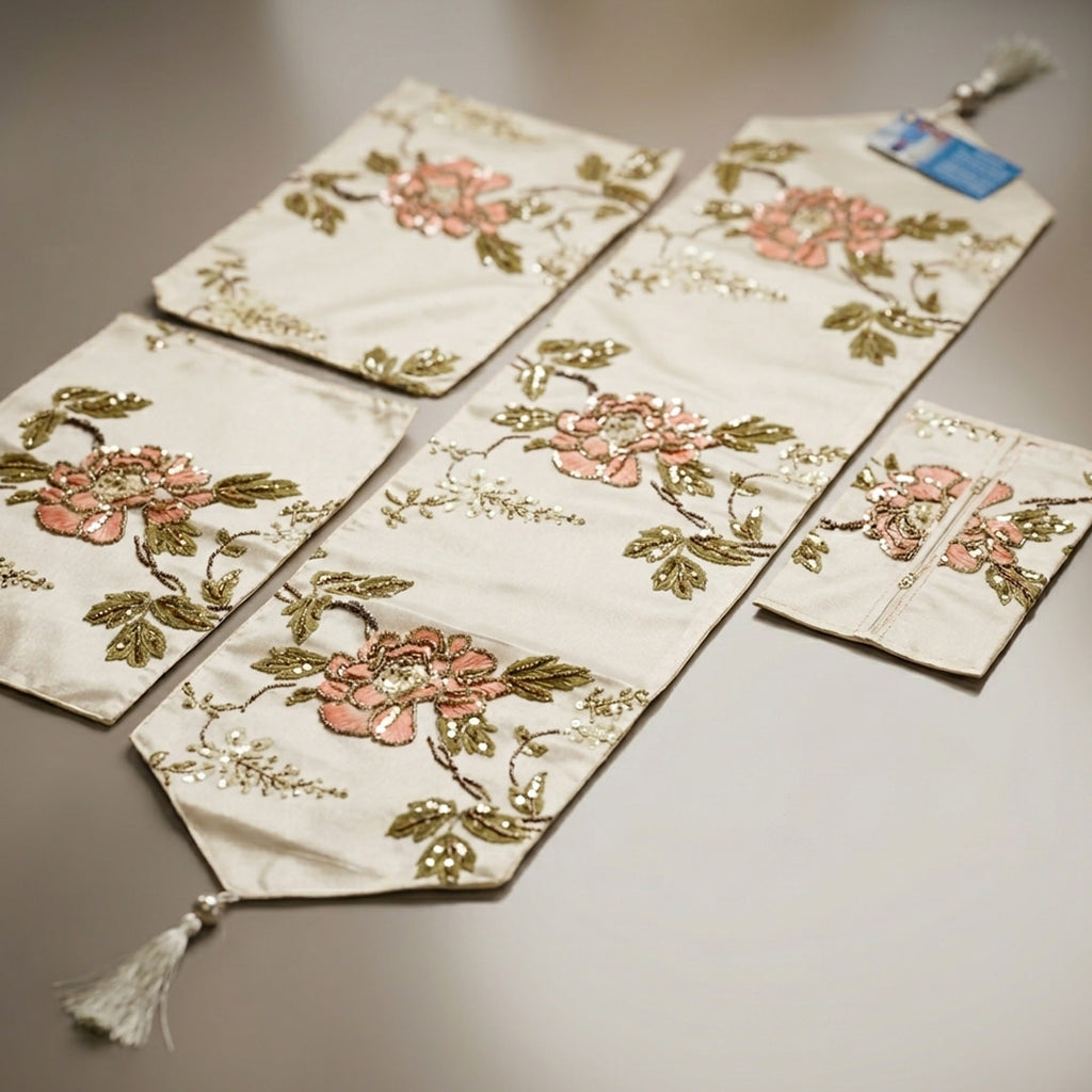 Artisanal Handcrafted Floral Coffee Table Linens Set