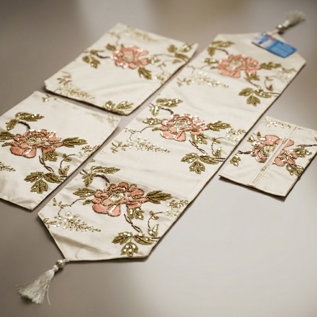 Artisanal Handcrafted Floral Coffee Table Linens Set