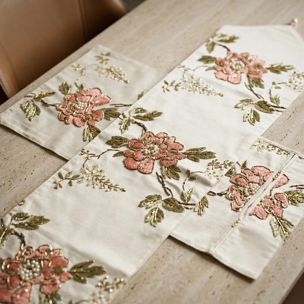Artisanal Handcrafted Floral Coffee Table Linens Set
