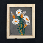White Daisy Floral Embroidered Wall Hanging with Wooden Frame | 10×12 Inch