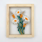 White Daisy Floral Embroidered Wall Hanging with Wooden Frame | 10×12 Inch