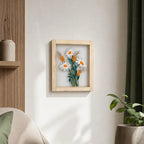 White Daisy Floral Embroidered Wall Hanging with Wooden Frame | 10×12 Inch