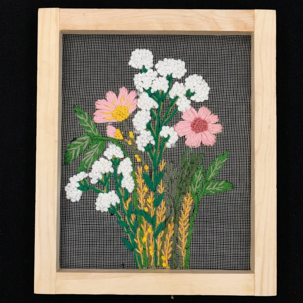 Handcrafted Embroidered Wall Hanging with Wooden Frame | 10×12 Inch