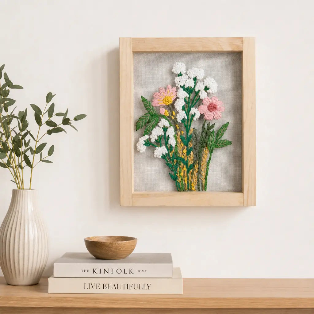 Handcrafted Embroidered Wall Hanging with Wooden Frame | 10×12 Inch