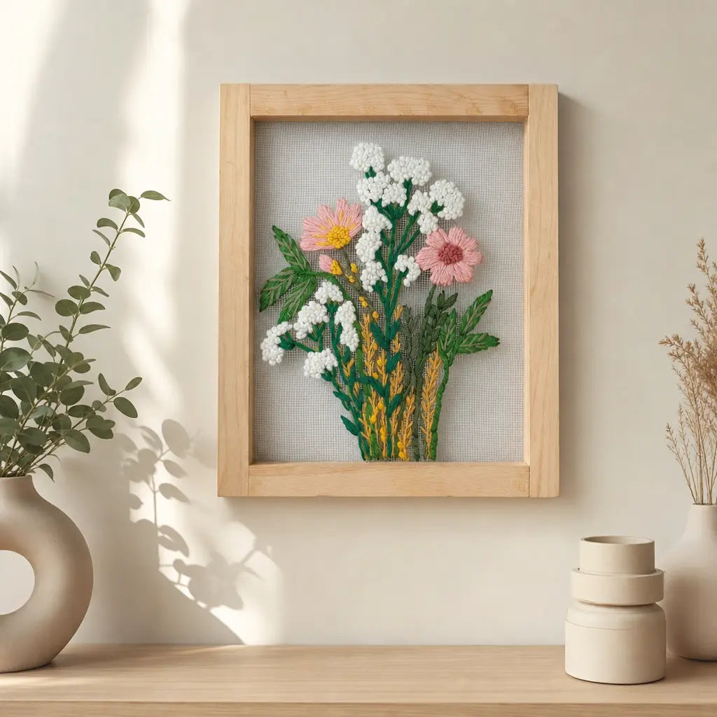 Handcrafted Embroidered Wall Hanging with Wooden Frame | 10×12 Inch