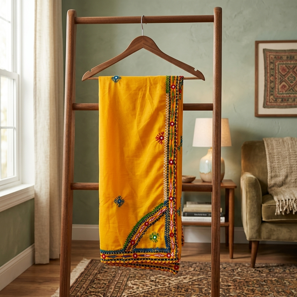 Hand-Embroidered Traditional Heritage Shawl – Authentic Ethnic Tribal Dupatta & Wall Hanging