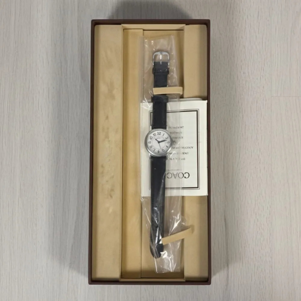 Coach Women’s Quartz Watch, Small Seconds Dial, Black Leather Strap, Box & Papers