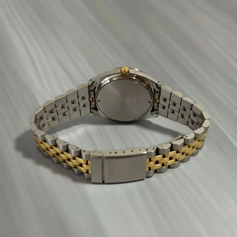 Seiko Quartz Day‑Date Men’s Watch, Two‑Tone Jubilee Bracelet, Silver Dial, Boxed, 1990s
