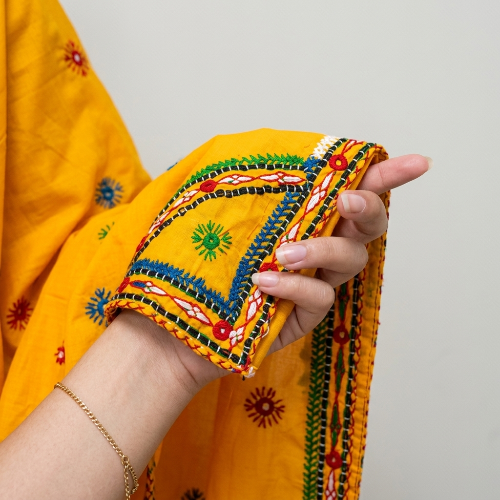 Hand-Embroidered Traditional Heritage Shawl – Authentic Ethnic Tribal Dupatta & Wall Hanging