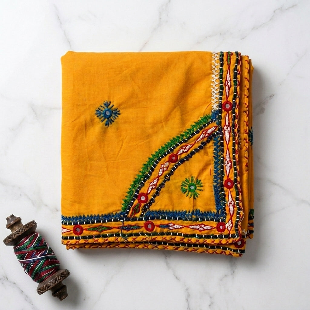Hand-Embroidered Traditional Heritage Shawl – Authentic Ethnic Tribal Dupatta & Wall Hanging