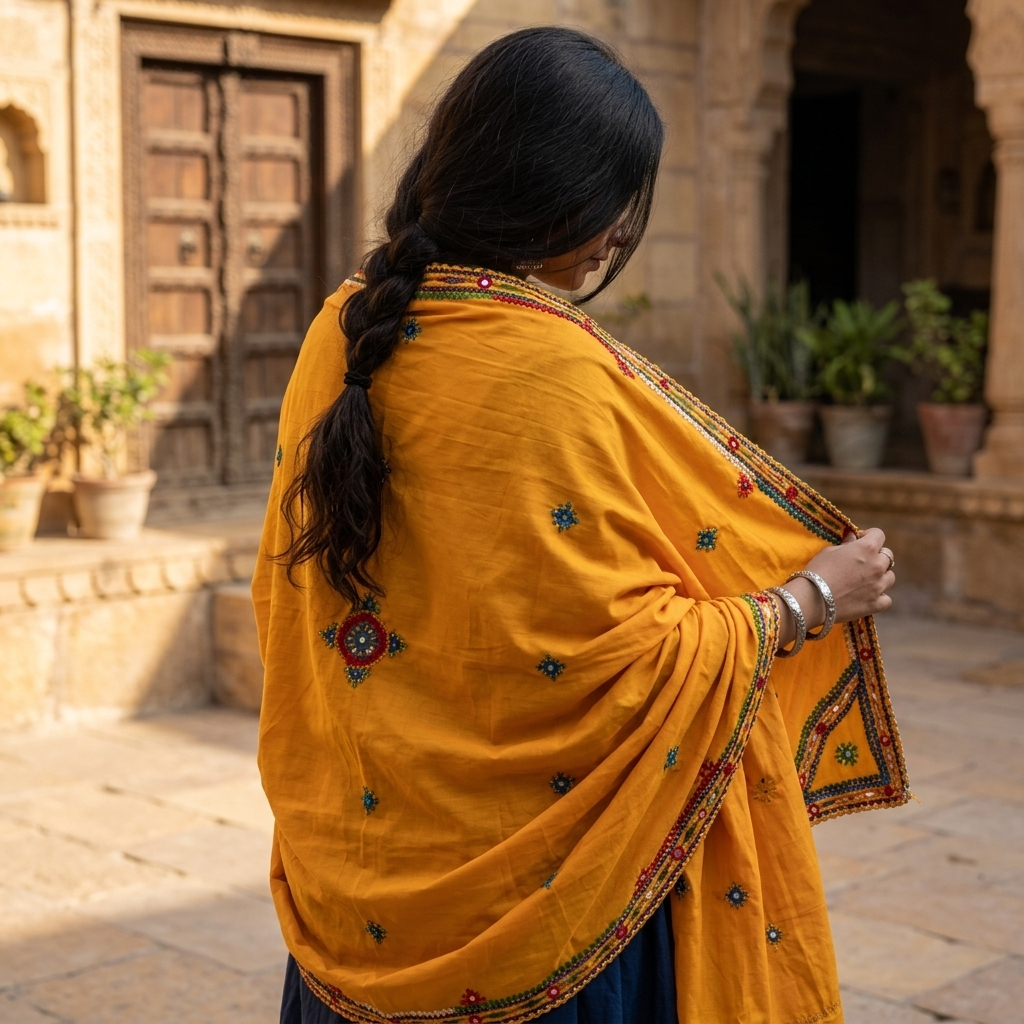 Hand-Embroidered Traditional Heritage Shawl – Authentic Ethnic Tribal Dupatta & Wall Hanging