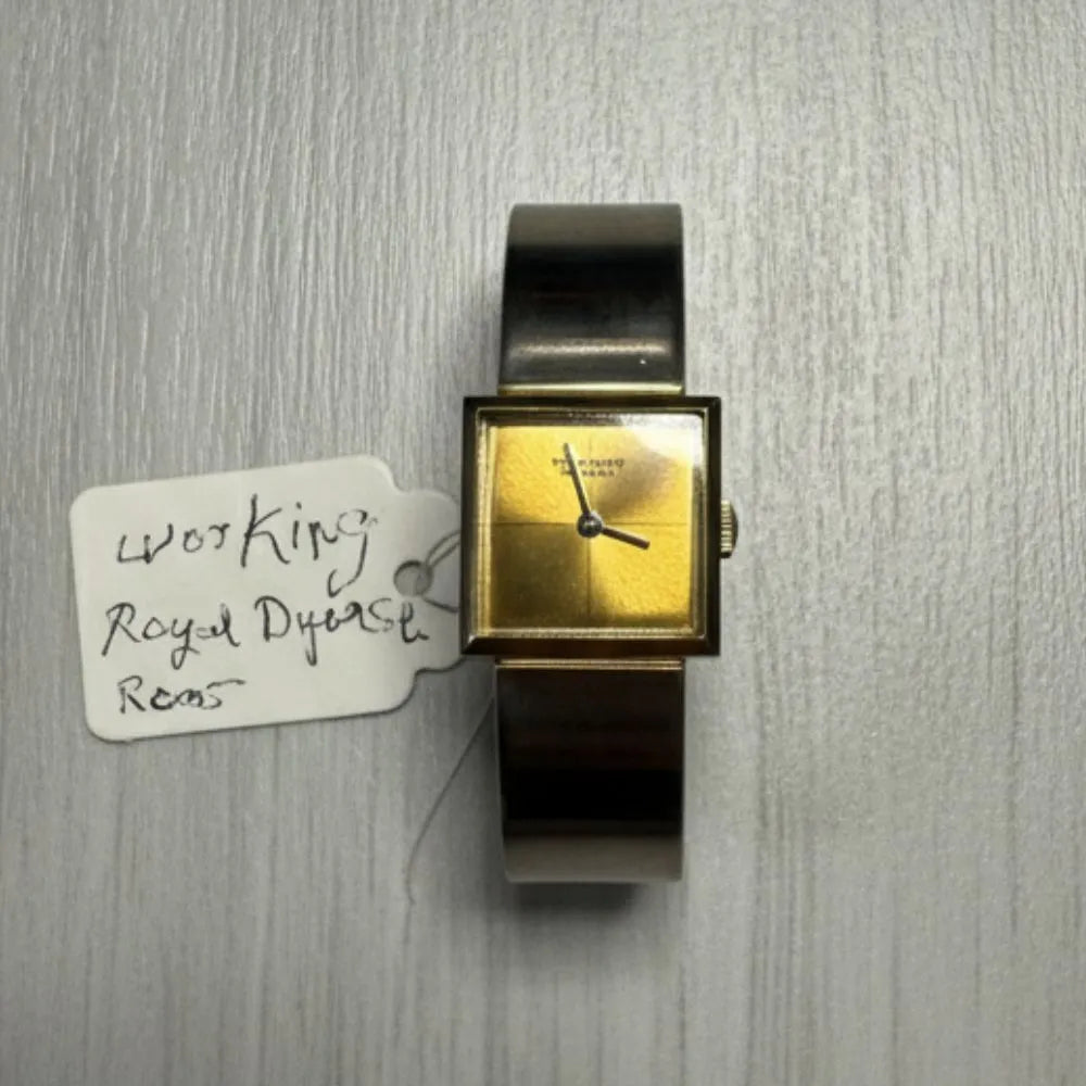 Royal Dynasty Women’s Bangle Cuff Watch, Square Gold‑Tone Dial, Hinged Bracelet, Working