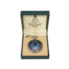 Masonic Square & Compasses “G” Quartz Pocket Watch with Chain in Gift Box – Chrome Tone, Blue Lodge Symbol