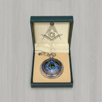 Masonic Square & Compasses “G” Quartz Pocket Watch with Chain in Gift Box – Chrome Tone, Blue Lodge Symbol