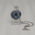 Masonic Square & Compasses “G” Quartz Pocket Watch with Chain in Gift Box – Chrome Tone, Blue Lodge Symbol