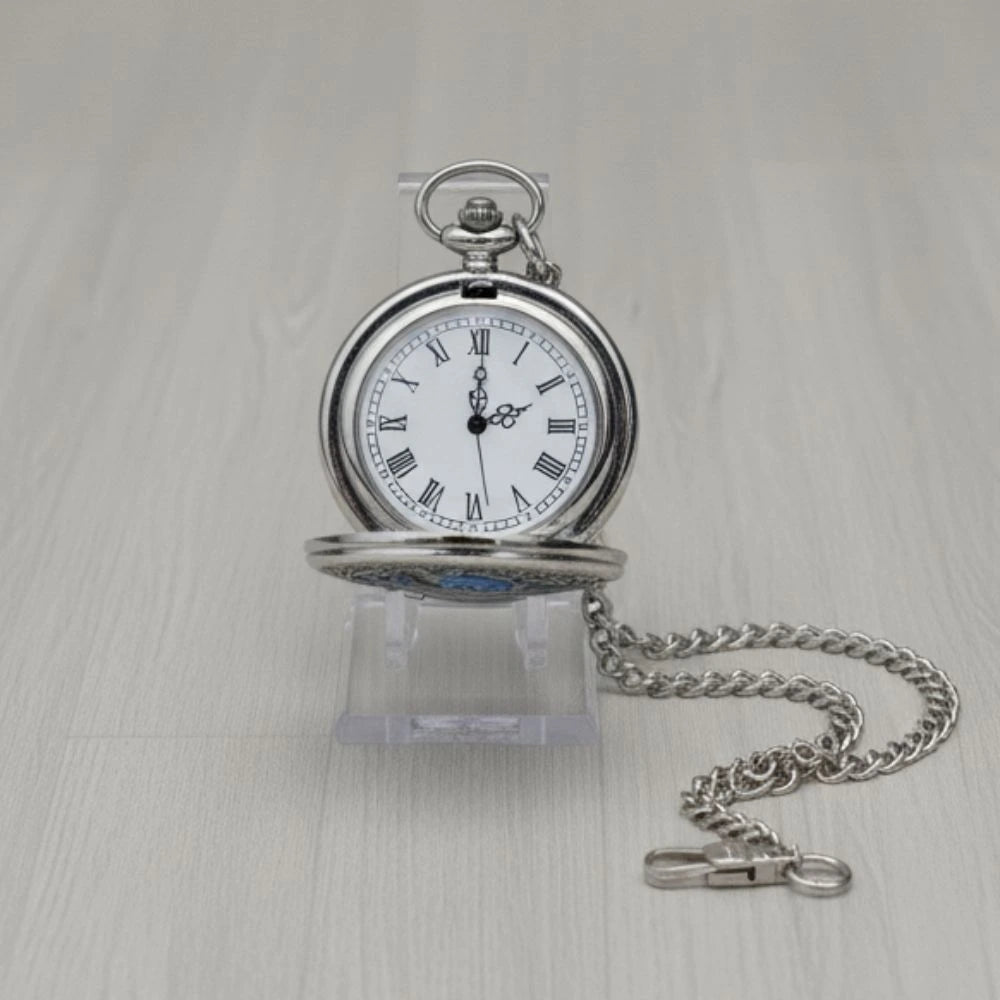 Masonic Square & Compasses “G” Quartz Pocket Watch with Chain in Gift Box – Chrome Tone, Blue Lodge Symbol