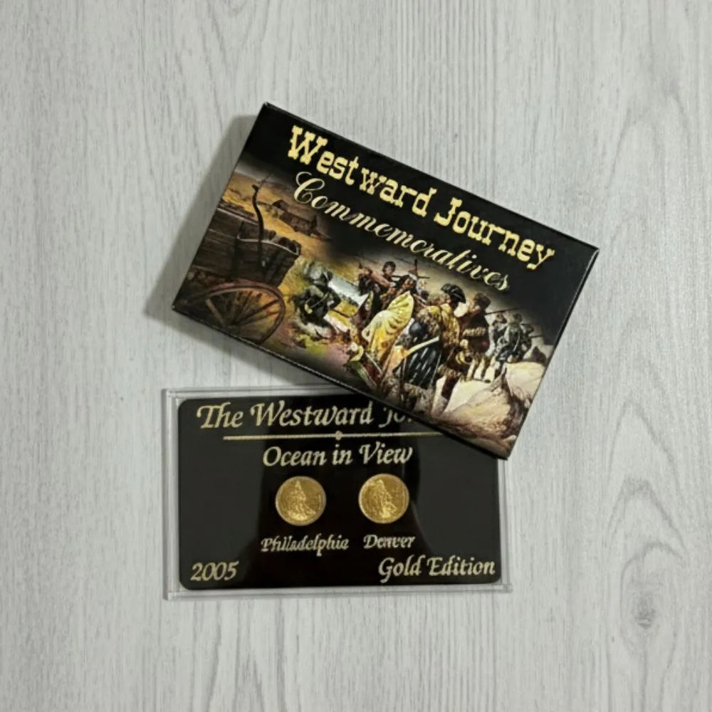 2005 Westward Journey “Ocean in View” Jefferson Nickel Set P & D – Gold Edition – Private Holder with Sleeve, Uncirculated