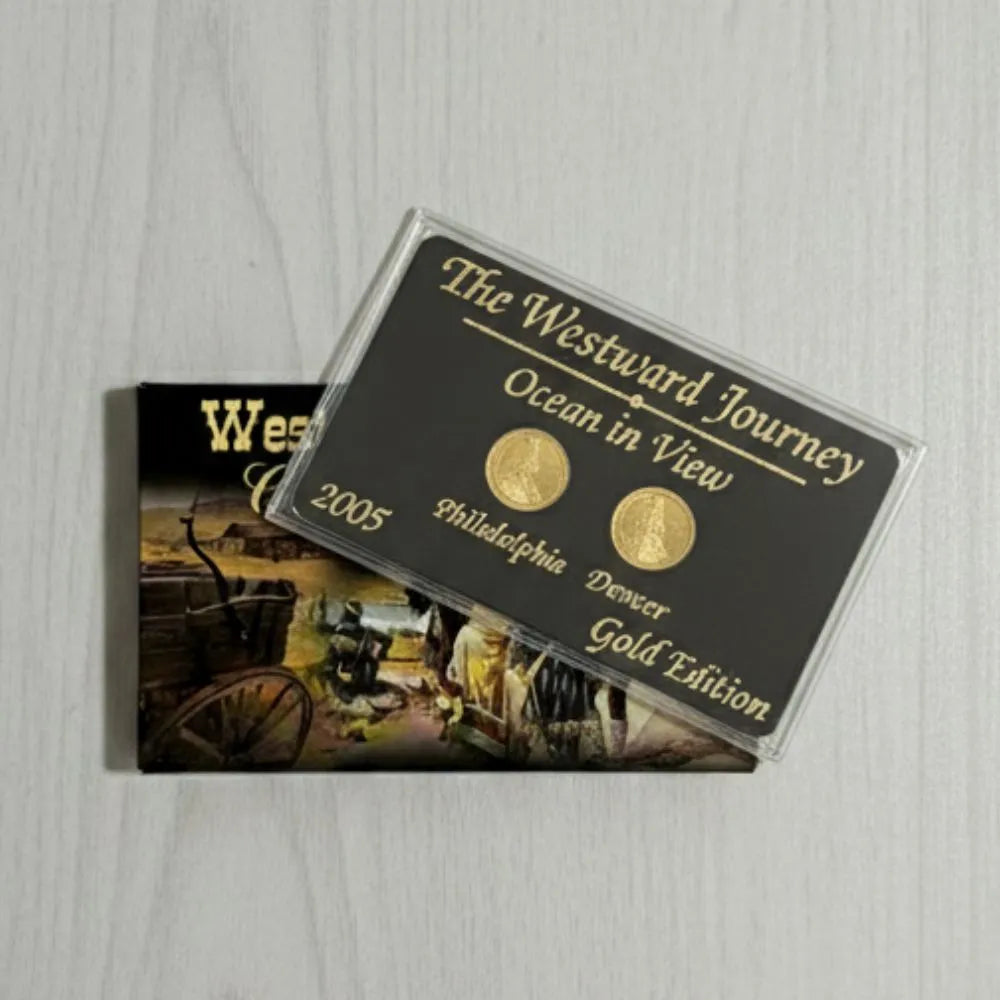 2005 Westward Journey “Ocean in View” Jefferson Nickel Set P & D – Gold Edition – Private Holder with Sleeve, Uncirculated