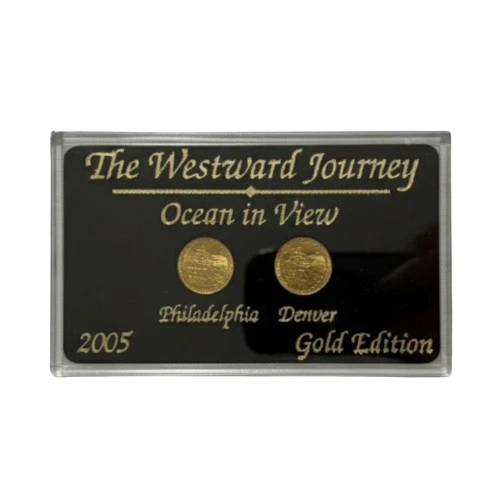 2005 Westward Journey “Ocean in View” Jefferson Nickel Set P & D – Gold Edition – Private Holder with Sleeve, Uncirculated
