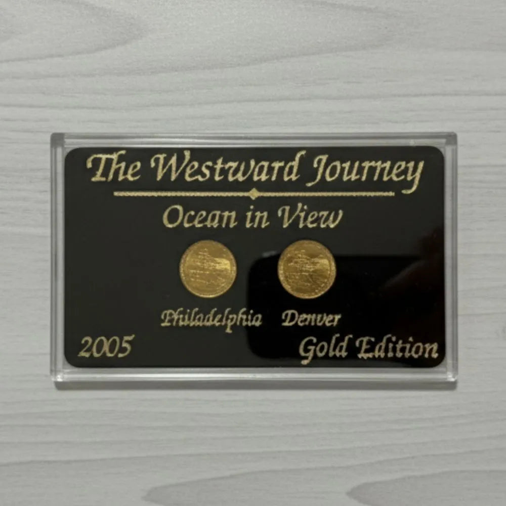 2005 Westward Journey “Ocean in View” Jefferson Nickel Set P & D – Gold Edition – Private Holder with Sleeve, Uncirculated