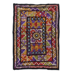 Multicolor Geometric Ralli Quilt – Vintage Patchwork, Embroidery, Mirror Work, Handmade by Craftswomen from Thar Desert, Sindh, Pakistan