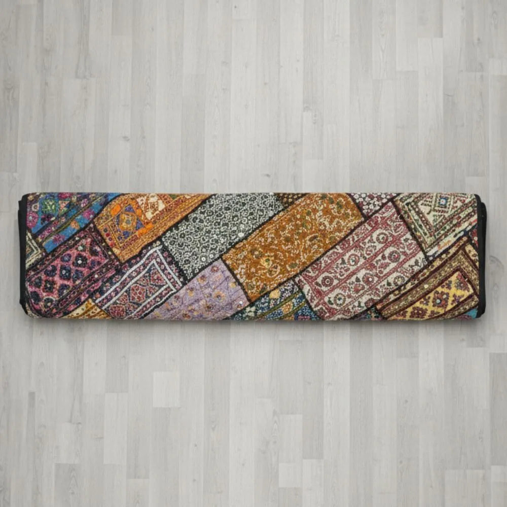 Vintage Tribal Patchwork Quilt – Mixed Pattern, Fabric Collage, Boho Decor Throw, Handmade by Craftswomen from Thar Desert, Sindh, Pakistan