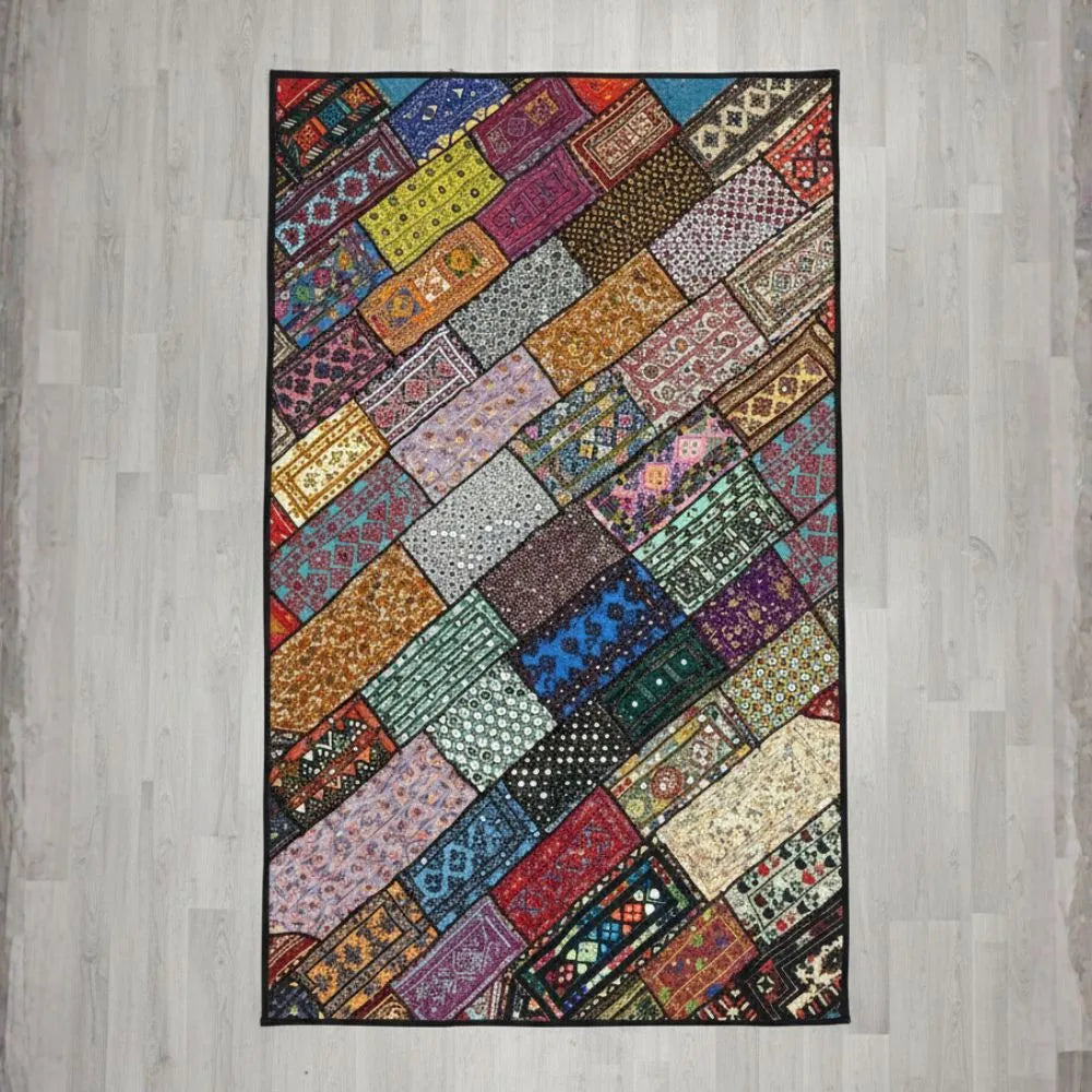Vintage Tribal Patchwork Quilt – Mixed Pattern, Fabric Collage, Boho Decor Throw, Handmade by Craftswomen from Thar Desert, Sindh, Pakistan