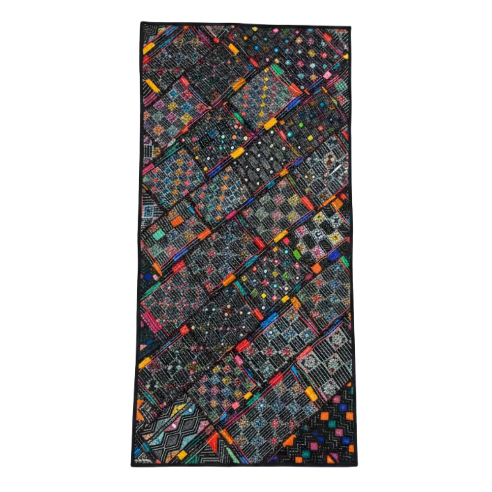 Vintage Multicolor Ralli Quilt –Bohemian Art Piece, Folk Patchwork, Mirror Work, Handmade by Craftswomen from Thar Desert, Sindh, Pakistan