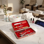 Professional Mini Mani Pedi Kit 6-in-1 - Nail Grooming Set with Red Clamshell Case