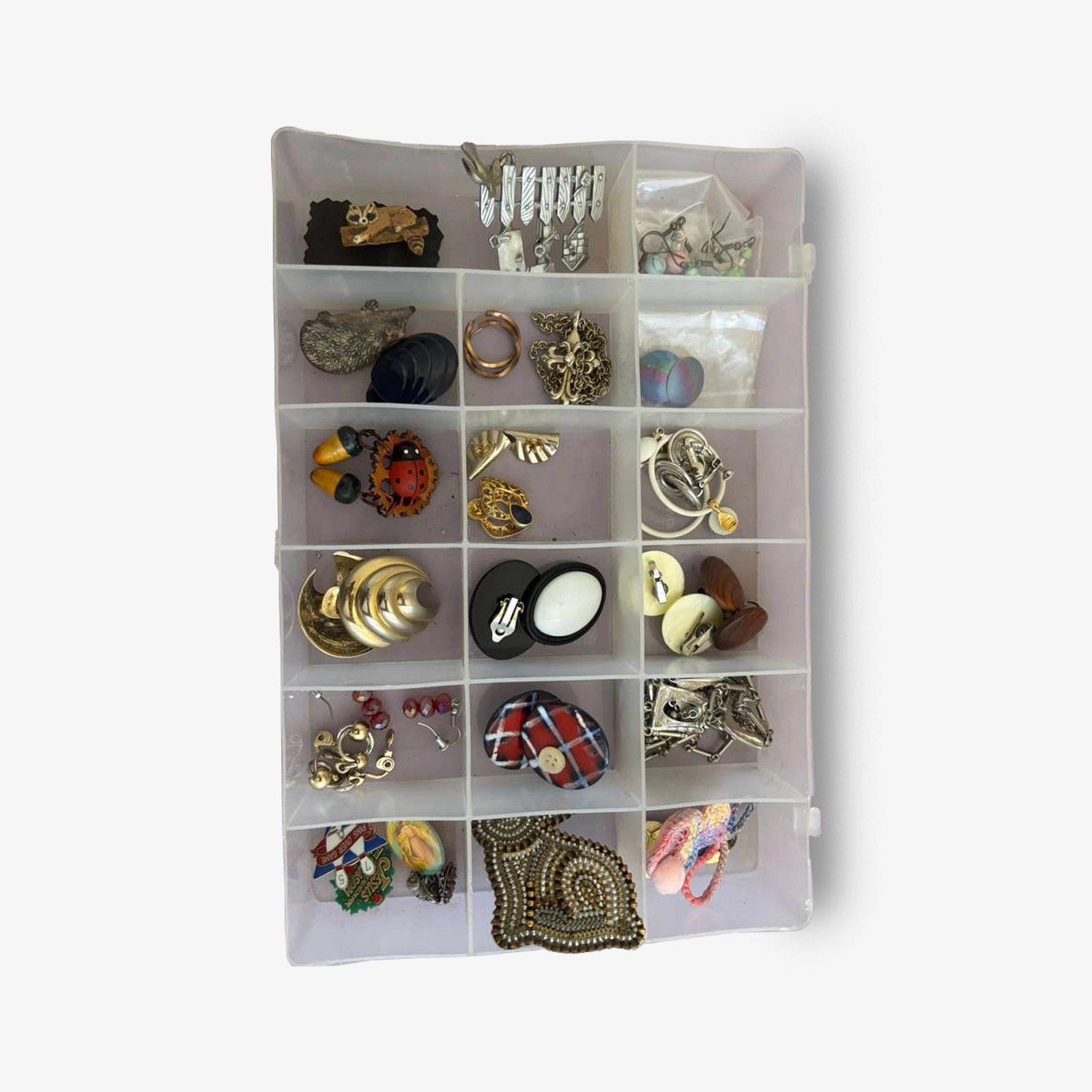 Vintage Costume Jewelry & Clip‑On Earring Lot – 1980s Plastic Buttons, Holiday Pieces & Charms for Wear or Craft
