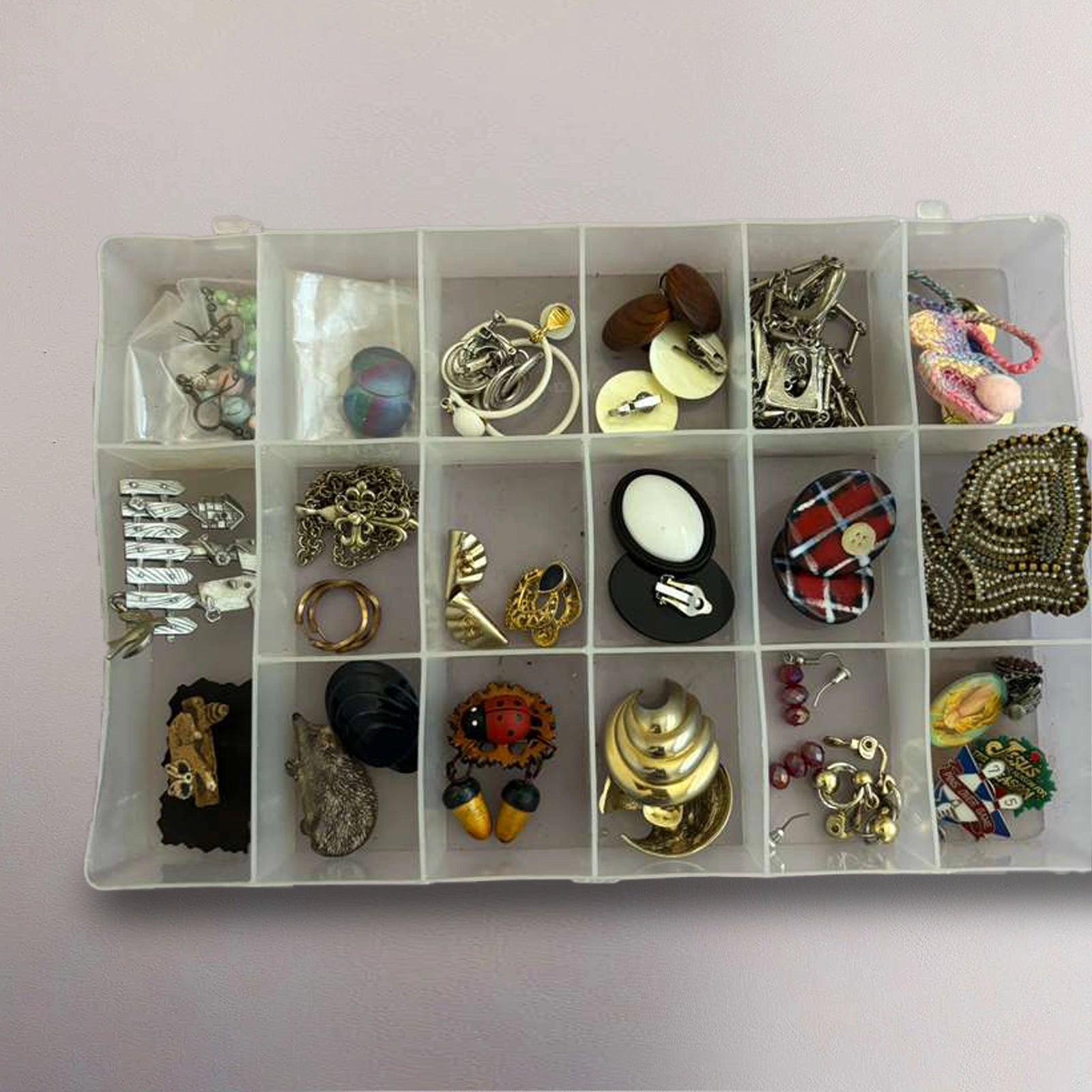 Vintage Costume Jewelry & Clip‑On Earring Lot – 1980s Plastic Buttons, Holiday Pieces & Charms for Wear or Craft