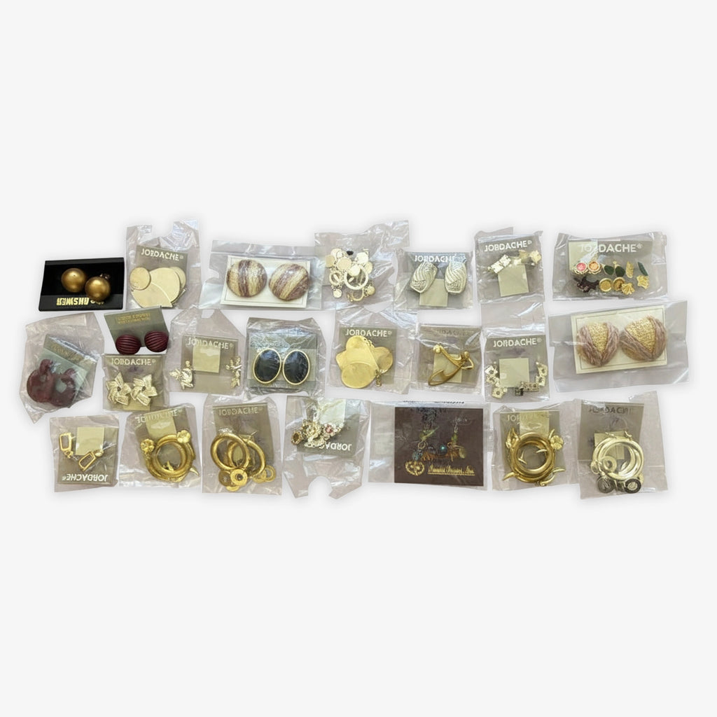 Lot of Vintage 1980s Jordache NOS Earrings – Carded Fashion Jewelry, Gold‑Tone Hoops & Statement Styles
