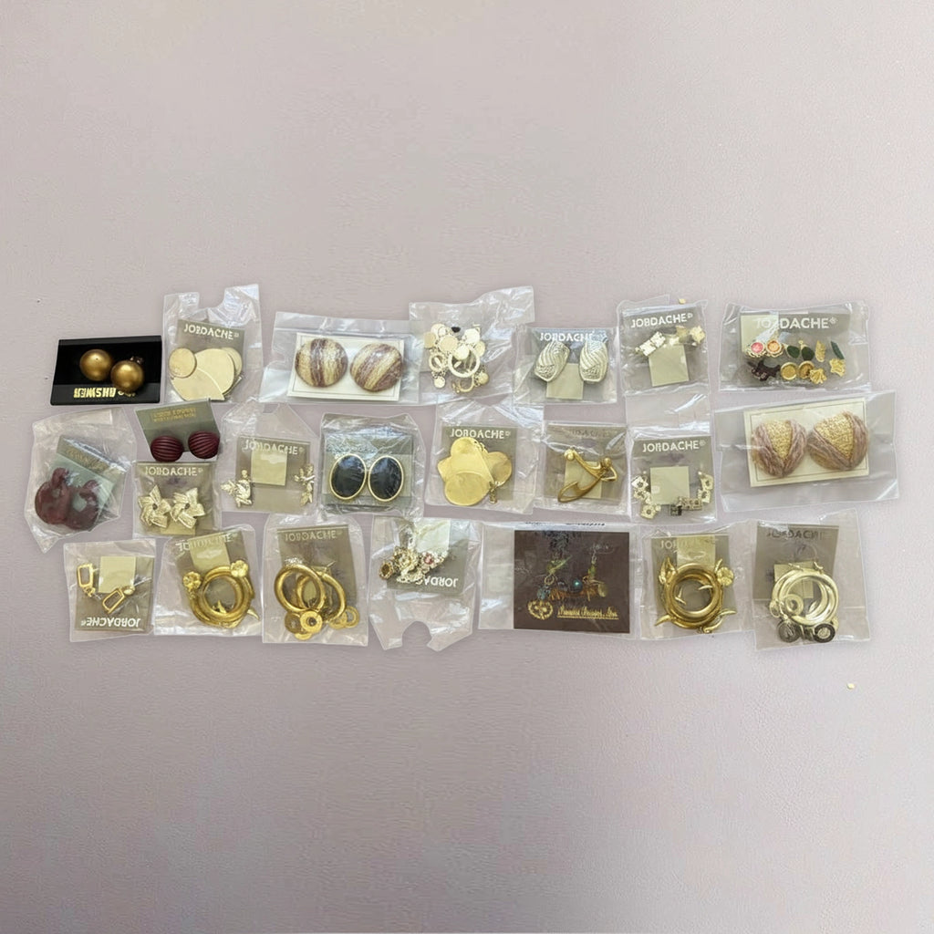 Lot of Vintage 1980s Jordache NOS Earrings – Carded Fashion Jewelry, Gold‑Tone Hoops & Statement Styles