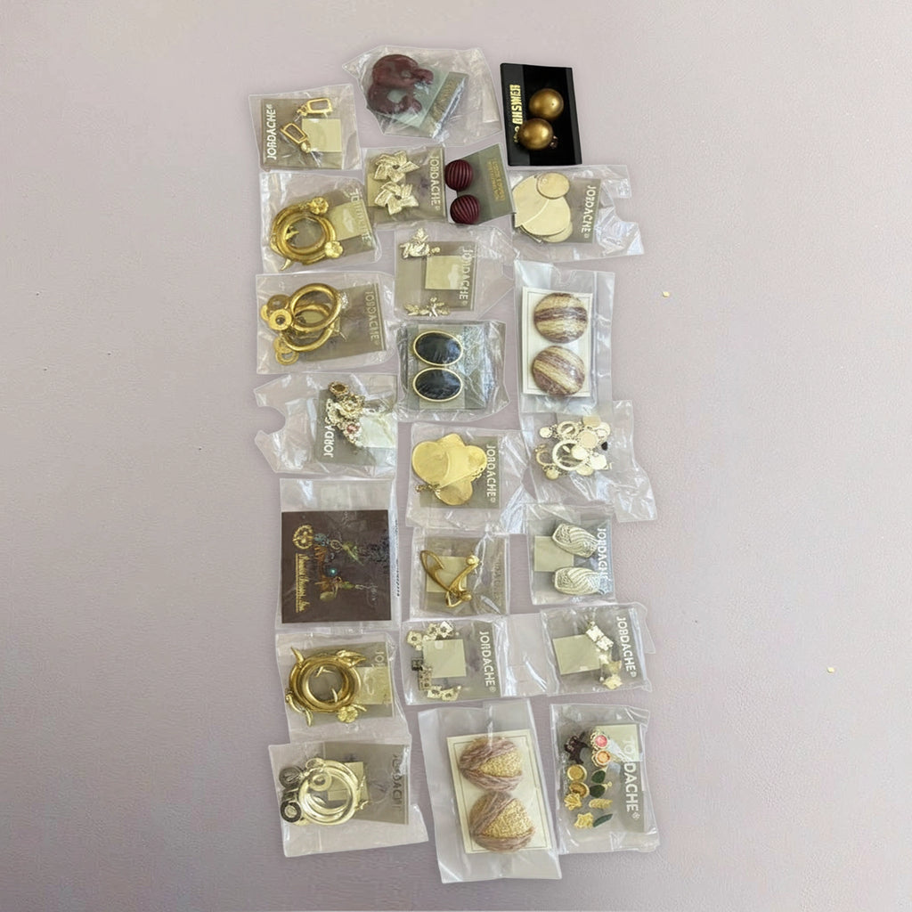 Lot of Vintage 1980s Jordache NOS Earrings – Carded Fashion Jewelry, Gold‑Tone Hoops & Statement Styles