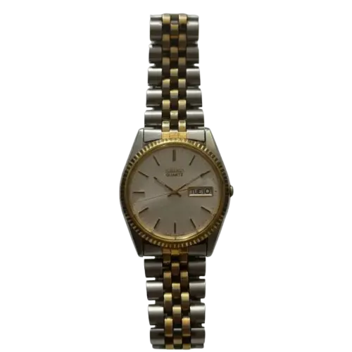 Seiko Quartz Day‑Date Men’s Watch, Two‑Tone Jubilee Bracelet, Silver Dial, Boxed, 1990s