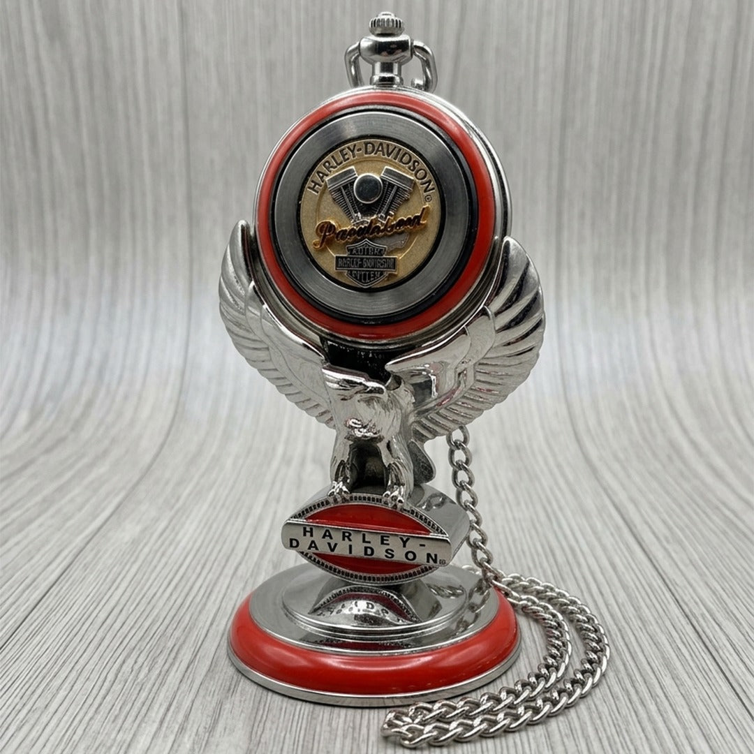 Franklin Mint Harley‑Davidson Pocket Watch with Eagle Desk Stand, Boxed, Unused
