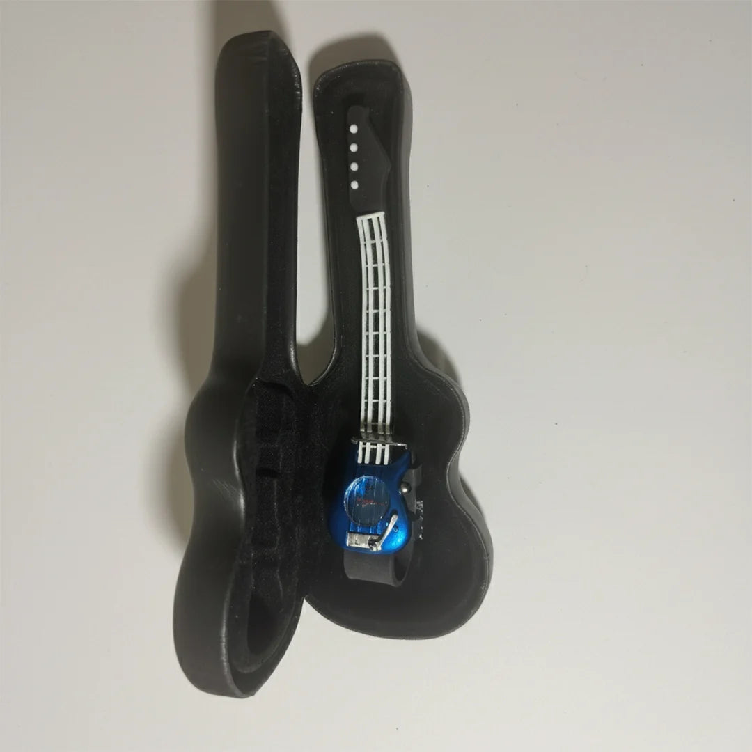 Guitar‑Shaped Quartz Wristwatch with Hard Guitar Case, Blue Body, Rock & Roll Novelty, 1990s–2000s