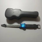 Guitar‑Shaped Quartz Wristwatch with Hard Guitar Case, Blue Body, Rock & Roll Novelty, 1990s–2000s