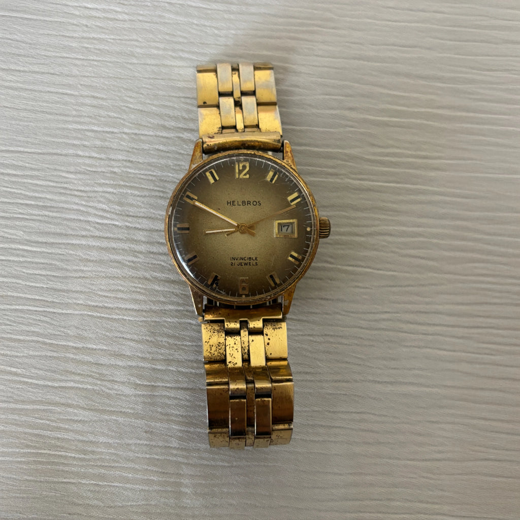 Helbros Invincible 21‑Jewel Men’s Watch, 14K Solid Gold Case, Manual Wind, Vintage 1950s–60s