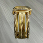 Vintage gold‑tone bangle cuff quartz watch, square rope‑edge bezel, 14K gold‑plated/filled style, retro fashion jewelry